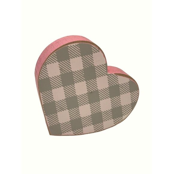 Rustic Heart Pink Plaid Heart 4" Freestanding Tabletop Decor Gift Valentine Love - Picture 1 of 5